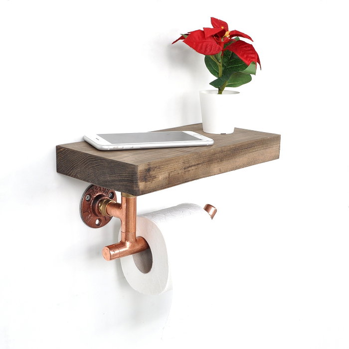 Hanah Home Estantería de tubo en Oro rosa y Nogal
